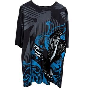 Vintage Y2K Vecta Glory Eagle studded black and blue t-shirt Size XXXL